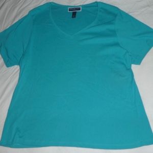 Karen Scott Woman 2X Cotton SS Top Turquoise Blue